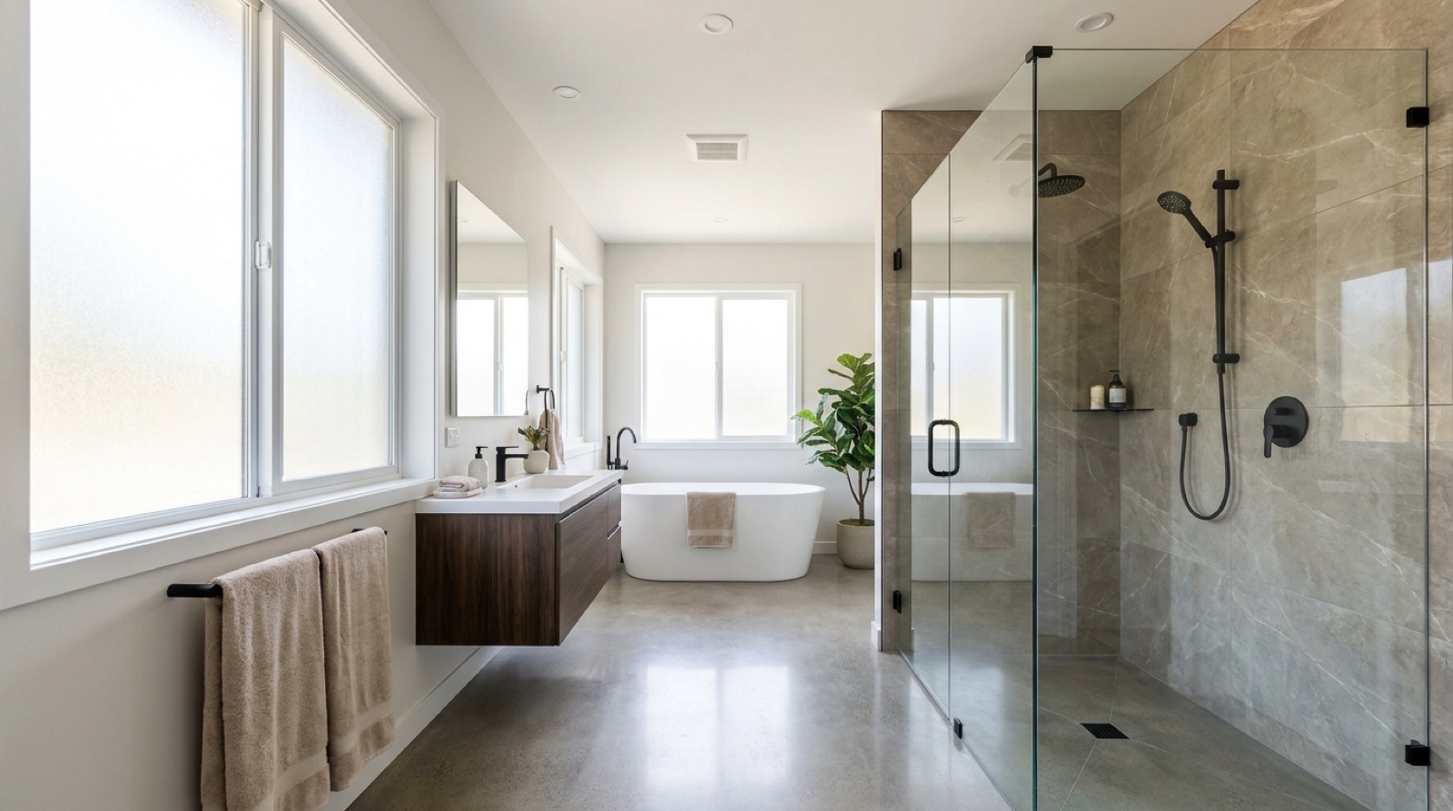 Master bathroom after — a new frameless glass walk-in shower enclosure by Fortune Shower Doors