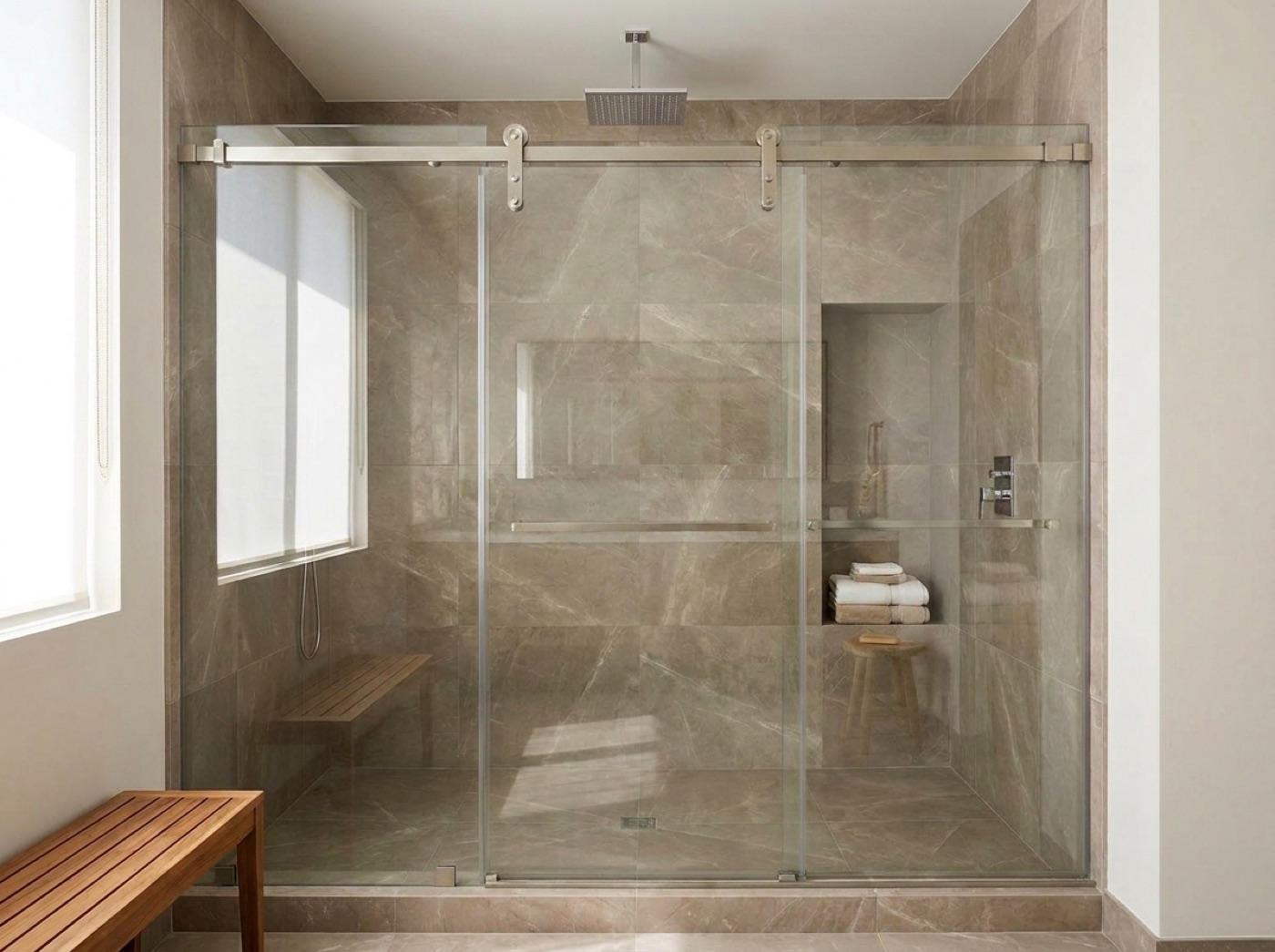 Custom glass shower enclosure installed by Fortune Shower Doors in Ferndale, Michigan